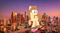 Size: 2403x1350 | Tagged: safe, artist:jeatz-axl, oc, oc only, oc:cream heart, species:pony, building, california, city, female, giant pony, giantess, highrise ponies, irl, los angeles, macro, photo, ponies in real life, solo