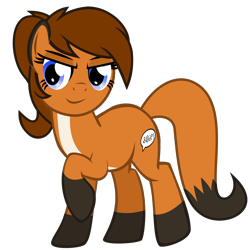 Size: 1500x1500 | Tagged: safe, artist:the smiling pony, oc, oc only, oc:sunnyside, species:earth pony, species:fox, species:pony, 2020 community collab, derpibooru community collaboration, .svg available, female, fox pony, hybrid, looking at you, mare, original species, ponytail, raised hoof, simple background, smiling, solo, svg, transparent background, vector