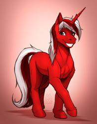 Size: 1962x2500 | Tagged: safe, artist:mykegreywolf, oc, oc:ace jetstream, species:pony, species:unicorn, cloven hooves, gift art, gradient background, male, smiling, solo