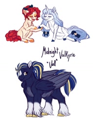 Size: 1024x1346 | Tagged: safe, artist:azure-art-wave, oc, oc only, oc:antoinette polish, oc:midnight valkyrie, oc:nacre shell, species:pegasus, species:pony, species:unicorn, female, mare, simple background, white background
