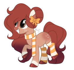 Size: 1280x1208 | Tagged: safe, artist:mintoria, oc, oc only, oc:autumn sunlight, species:earth pony, species:pony, bow, clothing, female, hair bow, mare, scarf, simple background, socks, solo, striped socks, transparent background