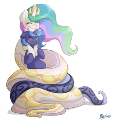 Size: 3000x3200 | Tagged: safe, artist:fluffyxai, character:princess celestia, character:princess luna, species:lamia, g4, belly button, blushing, coiling, coils, crying, eye clipping through hair, female, filly, high res, horn, hug, lamiafied, lunamia, original species, royal sisters, s1 luna, siblings, simple background, sisters, smiling, snake pony, snakelestia, species swap, tears of joy, transparent background, woona, younger