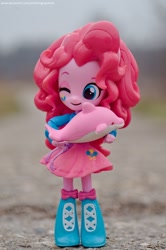 Size: 1024x1544 | Tagged: safe, artist:artofmagicpoland, character:pinkie pie, my little pony:equestria girls, clothing, cute, diapinkes, doll, dolphin, equestria girls minis, eqventures of the minis, female, holding, looking at you, photo, photography, skirt, smiling, solo, still life, toy
