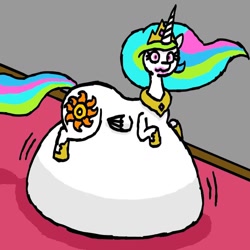 Size: 800x800 | Tagged: safe, artist:eternaljonathan, character:princess celestia, species:alicorn, species:pony, belly, belly bed, chubbylestia, digital art, fat, food, ice cream, impossibly large belly, messy eating, obese, stuffed