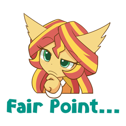 Size: 1000x1000 | Tagged: safe, artist:howxu, character:sunset shimmer, species:anthro, ambiguous facial structure, bust, caption, cute, ear fluff, emoji, female, portrait, reaction image, shimmerbetes, simple background, solo, transparent background
