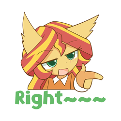 Size: 1000x1000 | Tagged: safe, artist:howxu, character:sunset shimmer, species:anthro, ambiguous facial structure, bust, caption, cute, ear fluff, emoji, female, finger gun, lidded eyes, open mouth, portrait, reaction image, shimmerbetes, simple background, solo, transparent background