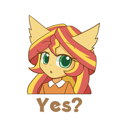 Size: 1000x1000 | Tagged: safe, artist:howxu, character:sunset shimmer, species:anthro, :o, ambiguous facial structure, bust, caption, cute, ear fluff, emoji, female, looking at you, open mouth, portrait, reaction image, shimmerbetes, simple background, solo, transparent background