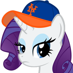 Size: 1144x1144 | Tagged: safe, artist:the smiling pony, character:rarity, species:pony, species:unicorn, derpibooru, .svg available, derpibooru badge, female, lidded eyes, looking at you, meta, mlb, new york mets, simple background, solo, svg, transparent background, unamused, vector