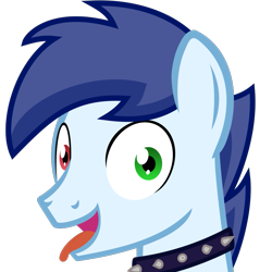 Size: 891x891 | Tagged: safe, artist:the smiling pony, oc, oc only, oc:slipstream, species:pony, .svg available, boofy, boofy is a good boy, collar, cute, green eye, heterochromia, male, red eye, simple background, smiling, solo, spiked collar, svg, tongue out, transparent background, vector