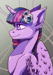 Size: 1512x2150 | Tagged: safe, artist:lrusu, character:twilight sparkle, character:twilight sparkle (alicorn), species:alicorn, species:pony, female, flower, flower in hair, solo