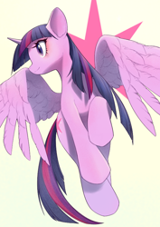 Size: 566x800 | Tagged: safe, artist:unousaya, character:twilight sparkle, character:twilight sparkle (alicorn), species:alicorn, species:pony, cute, cutie mark background, female, mare, profile, solo, spread wings, twiabetes, wings