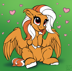 Size: 3201x3158 | Tagged: safe, artist:airfly-pony, oc, oc only, oc:sweet cream, species:pegasus, species:pony, blep, cute, female, heart, shy, sitting, tongue out