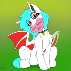 Size: 3500x3500 | Tagged: safe, artist:airfly-pony, oc, oc:sikinu, species:bat pony, :3, collar, looking at you, sitting, ych result