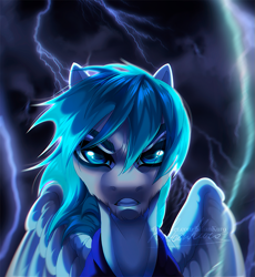 Size: 743x807 | Tagged: safe, artist:dolorosacake, community related, oc, species:pegasus, species:pony, angry, commission, lightning, solo, storm
