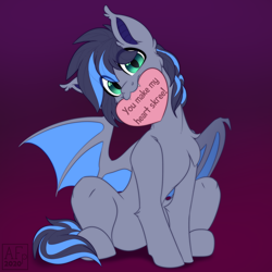 Size: 3500x3500 | Tagged: safe, artist:airfly-pony, part of a set, oc, oc only, oc:midnight aegis, species:bat pony, species:pony, cute, looking at you, male, sitting, stallion, ych result