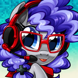 Size: 1000x1000 | Tagged: safe, artist:centchi, oc, oc only, oc:cinnabyte, species:earth pony, species:pony, adorkable, bandana, commission, cute, dork, gaming headset, glasses, headset, icon, tongue out