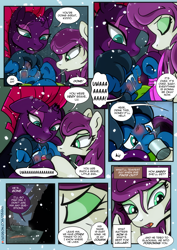 Size: 2480x3508 | Tagged: safe, artist:dsana, character:fizzlepop berrytwist, character:tempest shadow, oc, oc:lullaby dusk, oc:thistledown, species:earth pony, species:pegasus, species:pony, species:unicorn, comic:a storm's lullaby, bandage, comic, crying, needle, questionable series, semi-grimdark series, snow