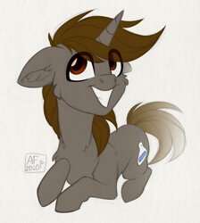 Size: 3130x3500 | Tagged: safe, artist:airfly-pony, patreon reward, oc, oc only, oc:cors recluse, species:pony, looking up, male, patreon, prone, smiling, stallion