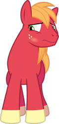 Size: 590x1237 | Tagged: safe, artist:jeatz-axl, edit, editor:slayerbvc, character:big mcintosh, species:earth pony, species:pony, blushing, looking down, male, missing accessory, shorn fetlocks, simple background, solo, stallion, transparent background, uncomfortable, vector, vector edit