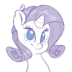 Size: 2000x2000 | Tagged: safe, artist:fluffyxai, character:rarity, species:pony, species:unicorn, blush lines, blushing, bust, cute, female, head shot, high res, horn, looking at you, no pupils, portrait, raribetes, simple background, sketch, smiling, solo, white background
