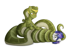 Size: 5000x3500 | Tagged: safe, artist:fluffyxai, oc, oc only, oc:hotsun, oc:melyssa, species:lamia, species:pony, accessories, coiling, coils, happy, jewelry, male, original species, simple background, smiling, snake pony, squished face, stallion, transparent background, wrapped up