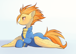 Size: 800x568 | Tagged: safe, artist:unousaya, character:spitfire, species:pegasus, species:pony, g4, clothing, cute, cutefire, female, lying down, mare, profile, prone, simple background, solo, spread wings, uniform, white background, wings, wonderbolts uniform