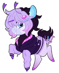 Size: 1024x1254 | Tagged: safe, artist:azure-art-wave, oc, oc:xei, species:earth pony, species:pony, antennae, chibi, clothing, hoodie, simple background, solo, transparent background