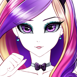 Size: 500x500 | Tagged: safe, artist:racoonsan, edit, editor:drakeyc, character:dean cadance, character:princess cadance, species:human, my little pony:equestria girls, bunny suit, cat ears, close-up, clothing, cute, cutedance, eye, eyes, female, hair, human female, humanized, looking at you, multicolored hair, outline, purple eyes, sexy, simple background, solo, stupid sexy princess cadance, transparent, transparent background