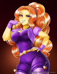 Size: 800x1042 | Tagged: safe, artist:racoonsan, edit, editor:drakeyc, character:adagio dazzle, my little pony:equestria girls, breasts, busty adagio dazzle, cleavage, clothing, color edit, colored, confident, curvy, female, fingerless gloves, gem, gloves, hand on hip, hips, hourglass figure, jewelry, looking at you, looking down, necklace, raised eyebrow, sexy, siren gem, skin color edit, smiling, smug, smugio dazzle, solo, stupid sexy adagio dazzle