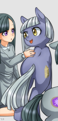 Size: 479x988 | Tagged: safe, artist:racoonsan, edit, character:limestone pie, character:marble pie, species:earth pony, species:human, species:pony, art, clothing, cute, duo focus, female, human ponidox, humanized, looking at each other, mare, misleading thumbnail, offscreen character, open mouth, ponidox, rear view, self ponidox