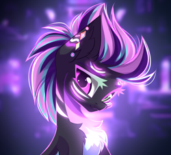 Size: 3333x3016 | Tagged: safe, artist:airiniblock, rcf community, oc, oc:neon sunrise, species:pony, :3, bust, chest fluff, commission, female, looking at you, pale belly, portrait, solo