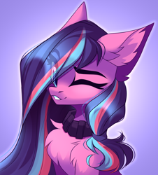 Size: 2100x2324 | Tagged: safe, artist:airiniblock, rcf community, oc, oc:serenity pond, species:earth pony, species:pony, g4, chest fluff, collar, commission, cute, ear fluff, eye clipping through hair, eyebrows, eyebrows visible through hair, female, fluffy, mare, ocbetes, one eye closed, solo, three quarter view, wink