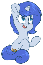 Size: 670x1016 | Tagged: safe, artist:fluffyxai, oc, oc only, oc:daisy door, species:pony, species:unicorn, cute, pixel art, simple background, sitting, smiling, solo, transparent background