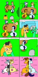 Size: 1600x3200 | Tagged: safe, artist:eternaljonathan, commissioner:bigonionbean, writer:bigonionbean, character:cheese sandwich, character:donut joe, character:fancypants, character:soarin', oc, species:earth pony, species:pegasus, species:pony, species:unicorn, comic:super party fusion, butt, canterlot, canterlot castle, clothing, comic, cutie mark, dat ass was fat, dialogue, female, flank, forced, glasses, lab coat, magic, maid, male, mare, panicking, plot, potion, scientist, screaming, stallion, swelling, table, thicc ass, trash
