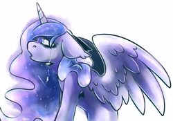 Size: 2530x1771 | Tagged: safe, artist:lrusu, character:princess luna, species:alicorn, species:pony, crying, female, simple background, solo, teary eyes, white background