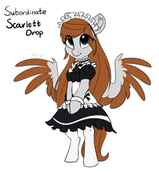 Size: 3500x3836 | Tagged: safe, artist:airfly-pony, oc, oc:scarlett drop, arm hooves, bipedal, clothing, colored wings, maid, multicolored wings, stockings, thigh highs, wings