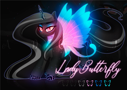 Size: 983x691 | Tagged: safe, artist:dolorosacake, oc, species:alicorn, species:pony, adoptable, adopts, advertisement, auction, auction open, butterfly wings, glow, glowing eyes, paypal, sale, solo, wings