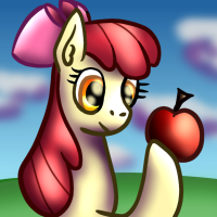 Size: 200x200 | Tagged: safe, artist:platinumdrop, character:apple bloom, adorabloom, apple, bow, cute, female, food, mane bow, solo