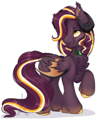 Size: 1920x2352 | Tagged: safe, artist:pvrii, oc, oc:samhain, species:pegasus, species:pony, female, horns, mare, simple background, solo, transparent background