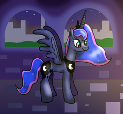 Size: 1600x1477 | Tagged: safe, artist:platinumdrop, character:princess luna, species:alicorn, species:pony, cute, female, mare, night, smiling, solo