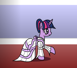 Size: 1600x1410 | Tagged: safe, artist:platinumdrop, character:twilight sparkle, character:twilight sparkle (unicorn), species:pony, species:unicorn, clothing, dress, dress up, female, formal, gown, long sleeves, ribbon, solo