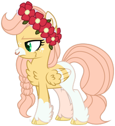 Size: 1280x1406 | Tagged: safe, artist:mintoria, oc, oc only, oc:bumble, species:pegasus, species:pony, cheek fluff, chest fluff, colored pupils, female, floral head wreath, flower, mare, markings, nose piercing, nose ring, piercing, simple background, solo, transparent background, unshorn fetlocks