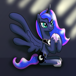 Size: 2048x2048 | Tagged: safe, artist:platinumdrop, character:princess luna, species:alicorn, species:pony, clapping, cute, female, mare, sitting, solo