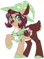 Size: 1024x1358 | Tagged: safe, artist:azure-art-wave, oc, oc:kyper belt, species:pegasus, species:pony, clothing, deer tail, female, hat, mare, simple background, solo, transparent background, watermark, witch hat