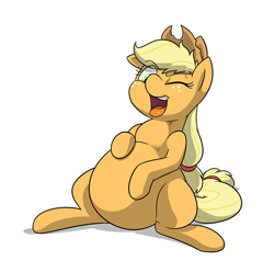 Size: 2146x2130 | Tagged: safe, artist:mickeymonster, edit, character:applejack, species:earth pony, species:pony, abdominal bulge, belly, big belly, cropped, female, implied vore, mare, straight, throat bulge, tongue out