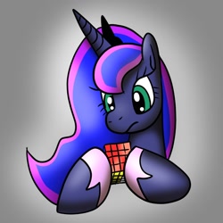 Size: 1280x1280 | Tagged: safe, artist:platinumdrop, character:princess luna, species:pony, female, hoof hold, mare, rubik's cube, solo