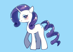 Size: 816x579 | Tagged: safe, artist:unousaya, character:rarity, species:pony, species:unicorn, blue background, blushing, cute, female, mare, profile, raribetes, simple background, solo