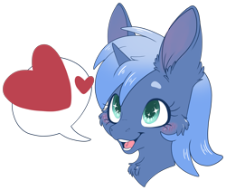 Size: 3985x3355 | Tagged: safe, artist:cutepencilcase, oc, oc only, oc:paamayim nekudotayim, species:pony, species:unicorn, blushing, bust, cheek fluff, chest fluff, commission, cute, dialogue, ear blush, ear fluff, heart, horn, not luna, open mouth, simple background, solo, sparkly eyes, speech bubble, transparent background, ych result
