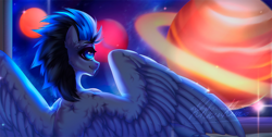 Size: 1328x669 | Tagged: safe, artist:dolorosacake, oc, species:pegasus, species:pony, commission, galaxy, solo, space, wings
