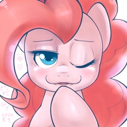 Size: 1536x1536 | Tagged: safe, artist:kurogewapony, character:pinkie pie, species:earth pony, species:pony, daily pinkie pie, female, lidded eyes, looking at you, mare, one eye closed, seductive, smiling